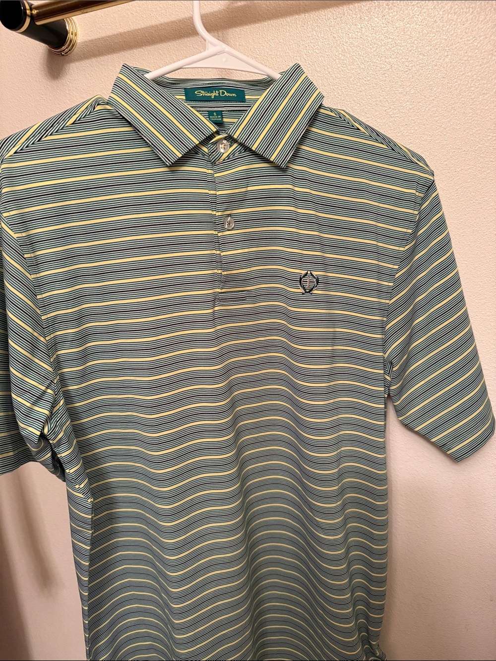 Men's Small Green Stripe Polo Shirt (Straight Down)